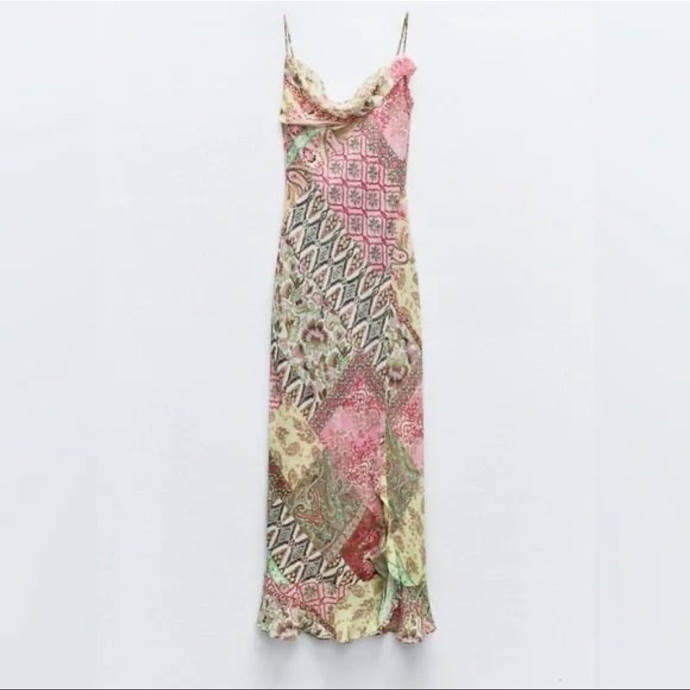 patchwork printed slip dress